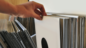 "Packing supplies for vinyl records, including cardboard inserts and sleeves"